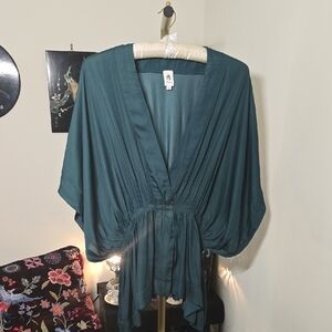 Flawless Teal Surplice Faux Wrap Top